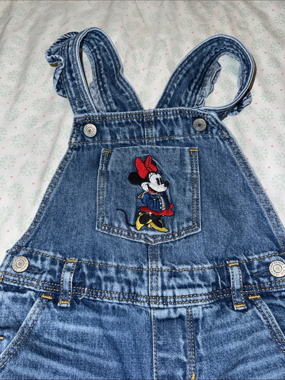GAP Kids Denim Overalls with Minnie Mouse Patch - Blue & Red
